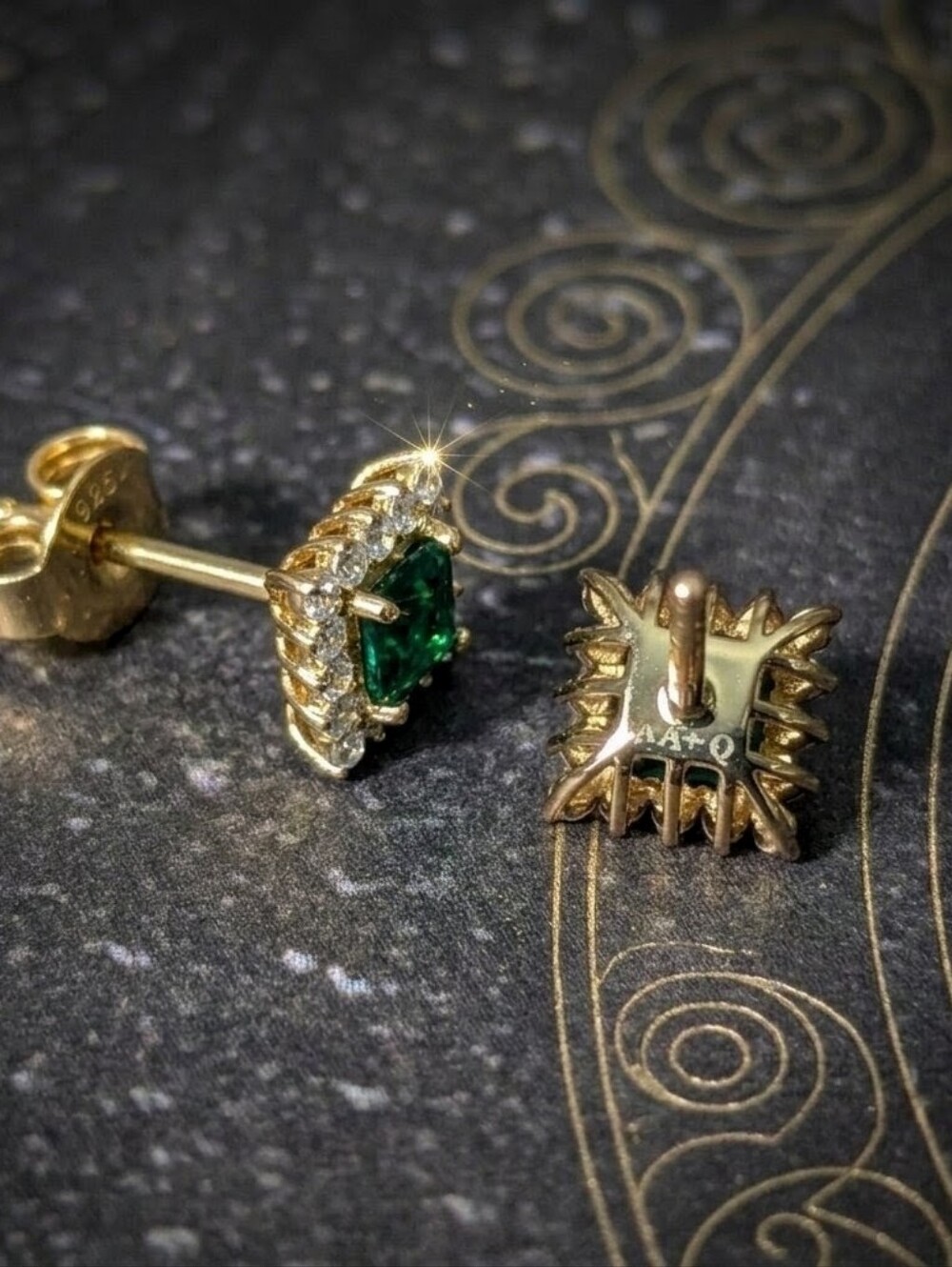 7mm Green Nano Emerald Square Halo Studs 18K Gold Vermeil 925 Silver | AAQuatif - Picture 9 of 9